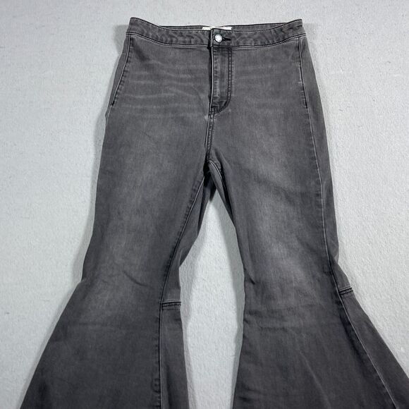 Free People Jeans Women 28 Gray Denim Flare Raw Hem High Waist Wide Bell Bottoms - Picture 2 of 11
